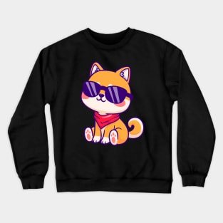 Cute Shiba Inu Sitting Wearing Glasses Cartoon Crewneck Sweatshirt